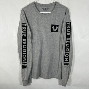 True Religion Long Sleeve T Shirt Mens Size Large Gray Sleeve Hits Slim Fit